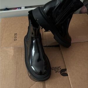Brand New Zara Kids Black Glossy Boots Size 12